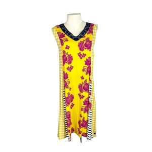 Matilda Jane Golden Key Yellow Mixed Print Dress Size Medium Womens sleeveless